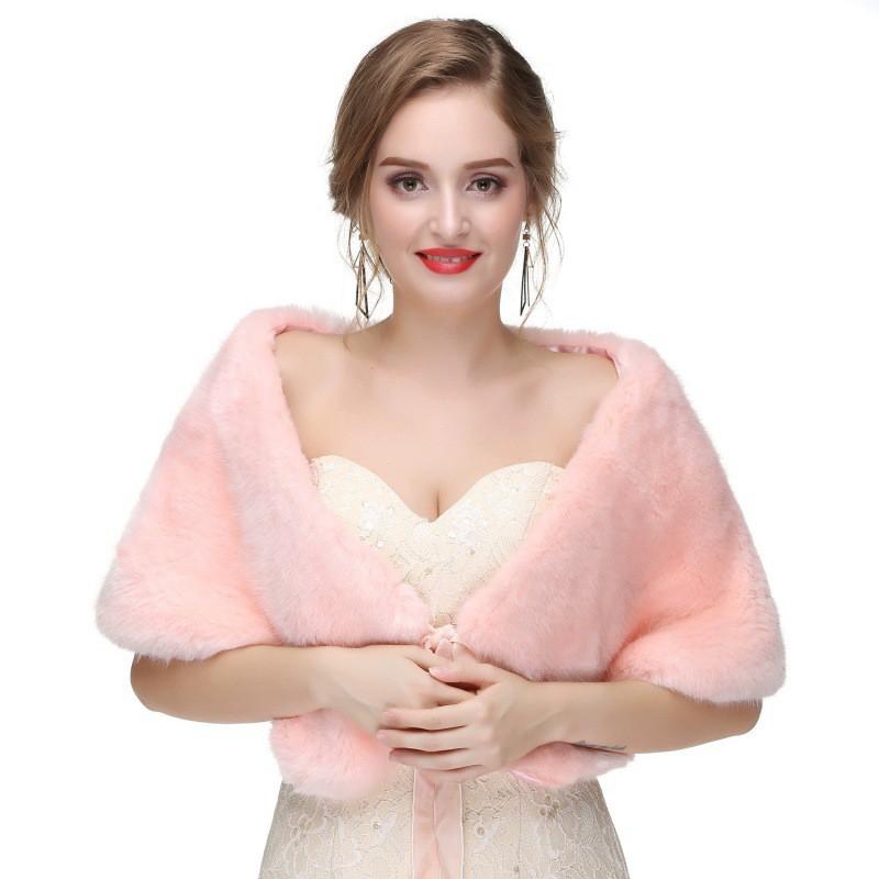 Bridal Faux Fur Cape Wedding Shawl Women Thick Warm Formal Dress Cover Up Winter
