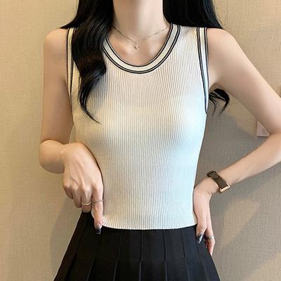 Tank Tops Frauen 2025 Sommer Ärmelloses O-Ausschnitt Schwarz Weiß Dünne Gestrickte Tank Tops Camis Frauen Tops JJ202