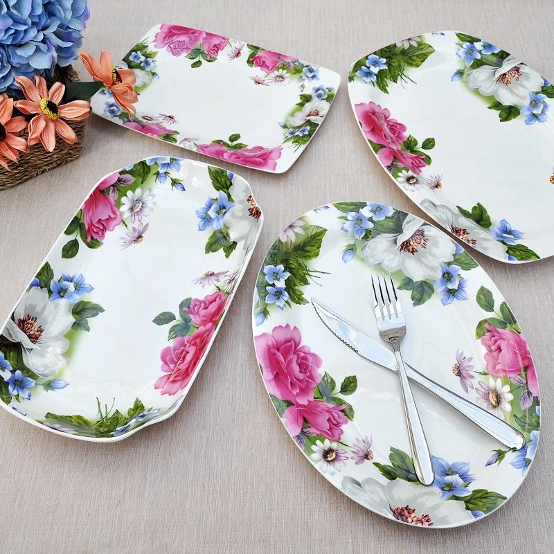 12 Inch, Fine Bone China Dinner Plate Tray, Ceramic Oval Fish Dishes, Decorative Buffet Dishes Serving, Big Cake Tray