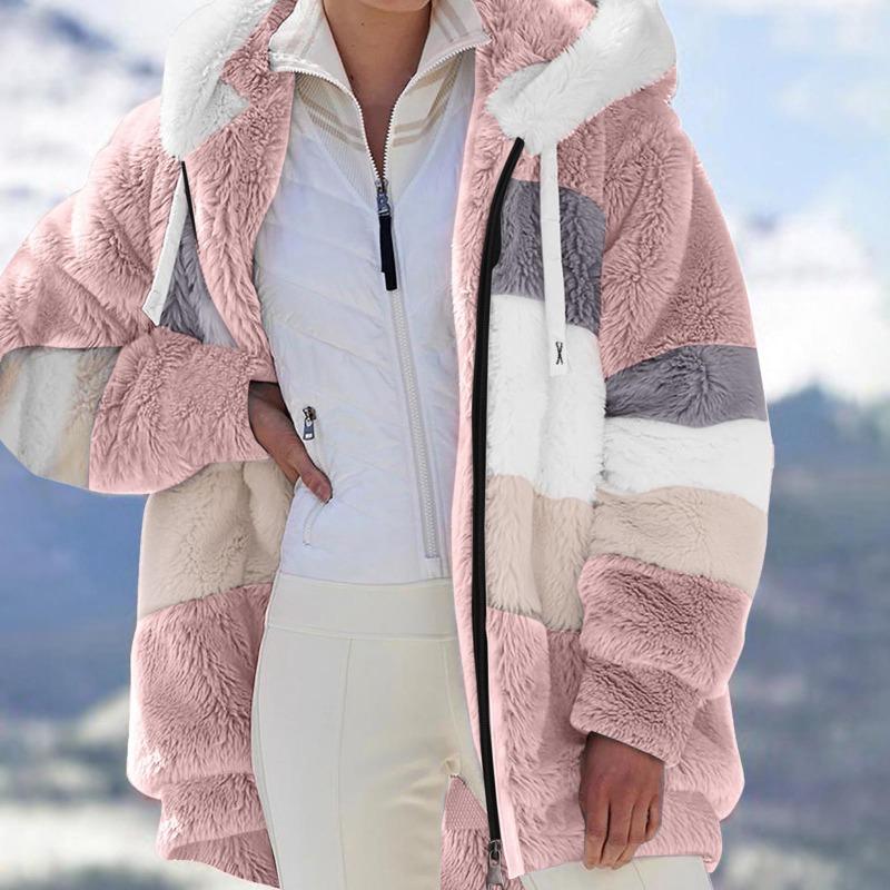 Wish Hot New Autumn and Winter Loose Plush Multi-colored Hooded Jacket Women