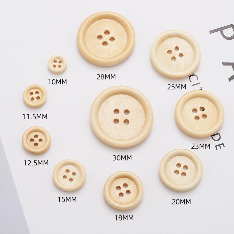 Natural Wood Button, Thin Edge Four-Eye Wooden Button, Children'S Handmade Diy Clothing Accessories, Round Log Button