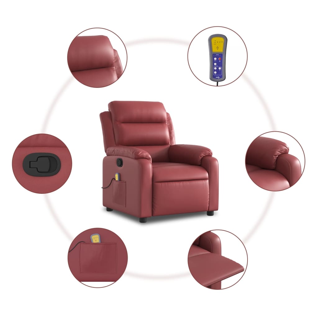 Massage Chair Burgundy Artificial Leather