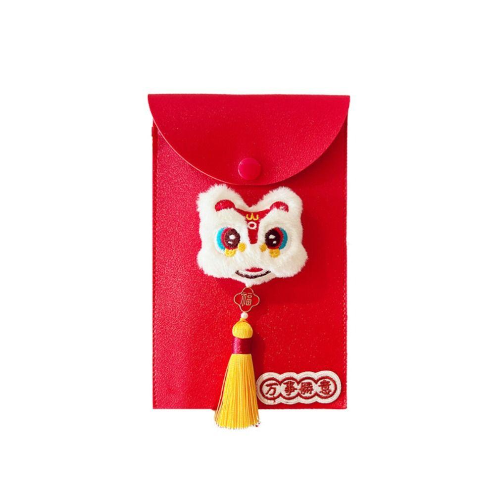 Chinese PU Leather Red Envelope Cross Body Lion Dance New Year Money Envelope  Wedding Birthday