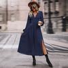 Women Cotton Summer Casual A-line Dress Butterfly Sleeve Turn Down Collar Full Length Mid Calf
