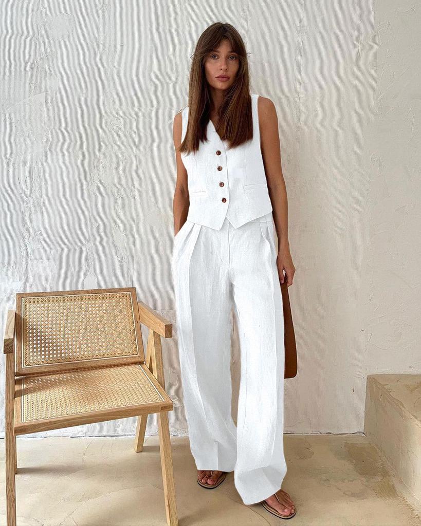 2024 Europejska i Amerykańska Moda Damska Bezrękawnik i Spodnie Casual z Niskim Stanem Zestaw na Wiosnę/Lato