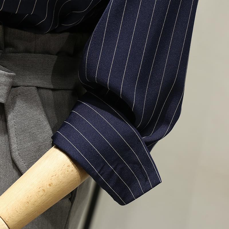 Koreanische Gestreiften Frauen Blusen Casual Elegante Chic Laterne Hülse Mit Drei Vierteln Shirts Büro Weibliche Mode Tops