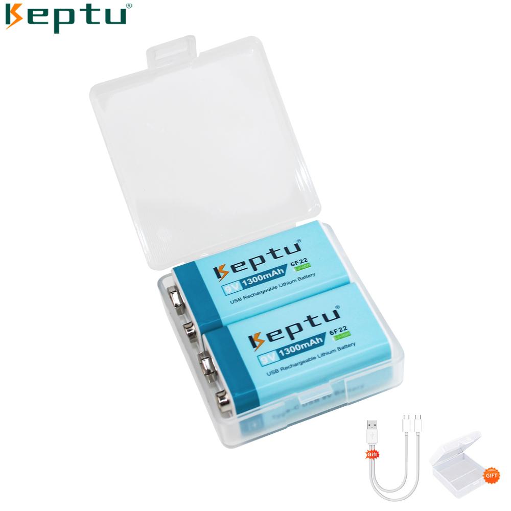 KEPTU 1300mAh 9V Li-ion Rechargeable Battery with Micro USB, 6F22 Lithium Battery for Wireless Microphone, RC Toys, and Gadgets