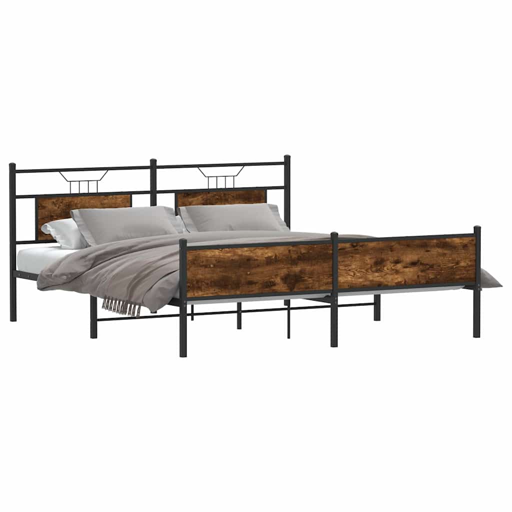 Metal Bed Frame Without Mattress Smoked Oak Finish 183 X 213 Cm