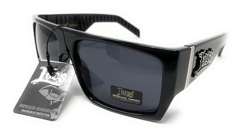 LOCS Hardcore Shades LOCS 91010 Black Sunglasses Gangster Square Flat Top Cholo OG Lowrider Shades for 2XL Adults, Black,