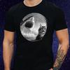 T-Shirt Herren Lustiges Katzen Selfi mit Hai Motiv Baumwolle Größe S bis 5XL