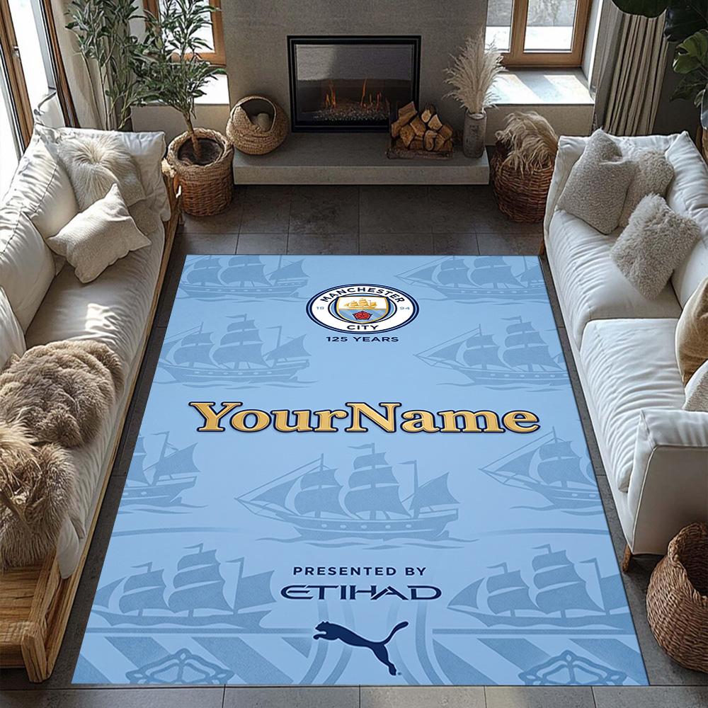 Manchester City Customize Your Name Area Rug Perfect for Balcony Entryway Foyer Living Rooms Anti-slip Rug Decorate Offices Wedding Party Gift