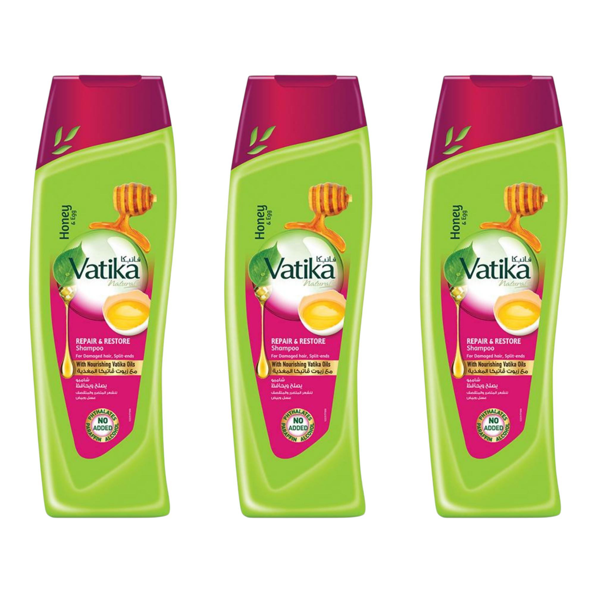 

Шампунь для відновлення та живлення Мед та Яйце Vatika Dabur для пошкодженого волосся та посічених кінчиків 200 ML + 200 ML + 200 ML