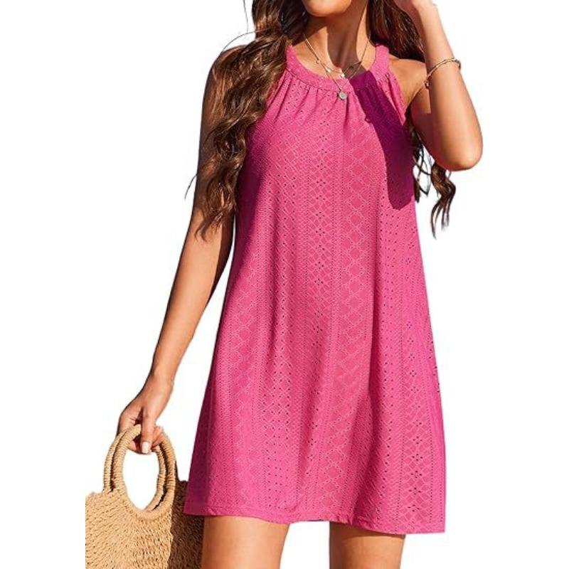 GMXIA Women's Fashion Summer Spring Solid Color Print Sleeveless O-Neck Casual Dresses