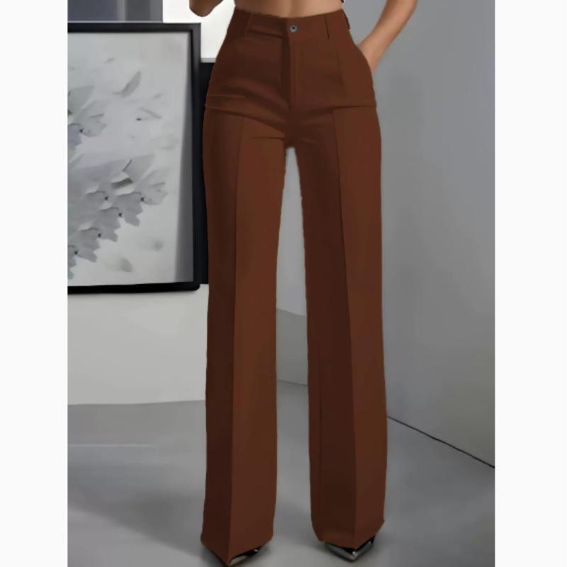 Women's High Waist Dress Pants - Flowy Straight Leg Trousers, Minimalist Office Tailored Pants