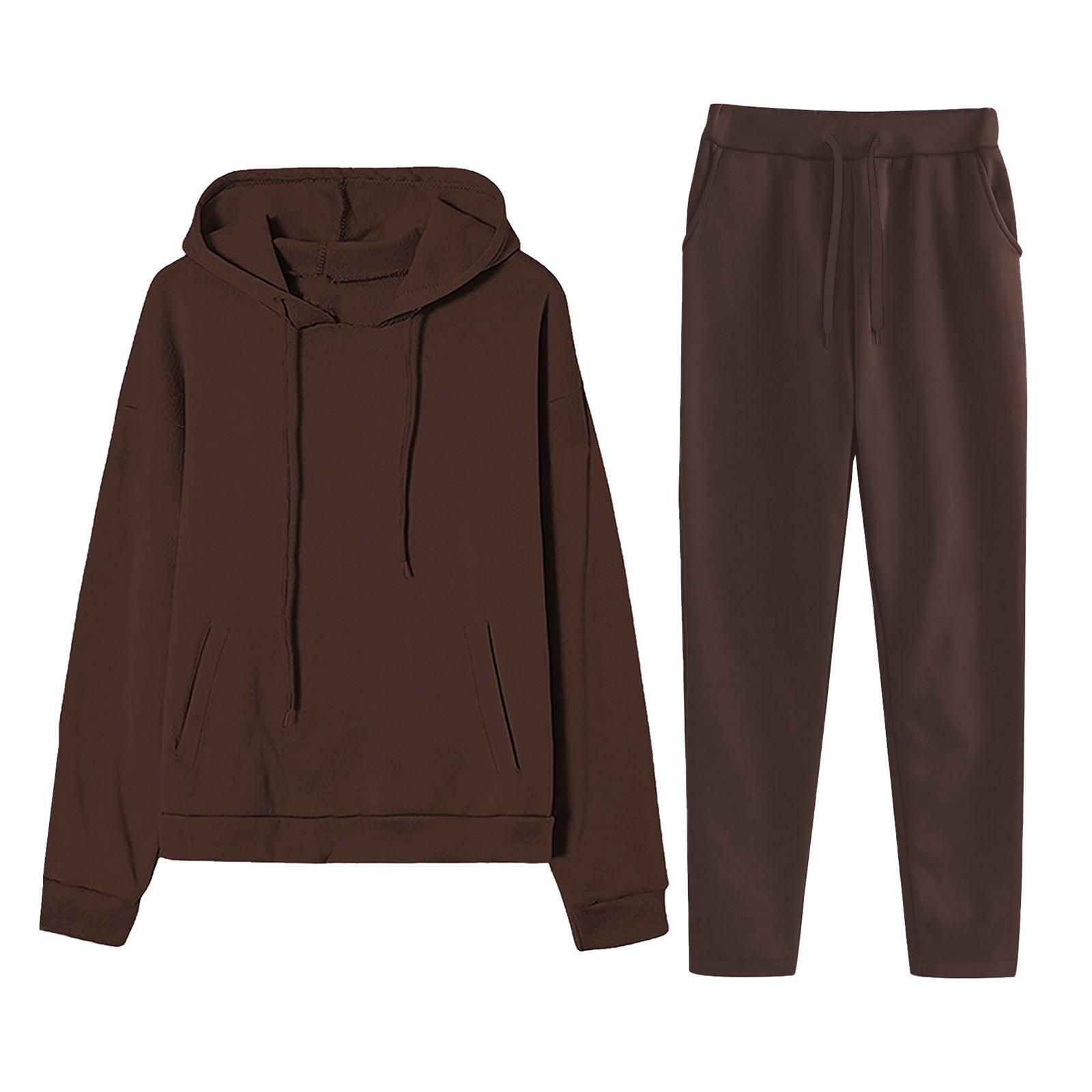 

Women s Fashionable Loose Shoulder Sleeves Hoodie And Pants Two-Piece Set L кавовий