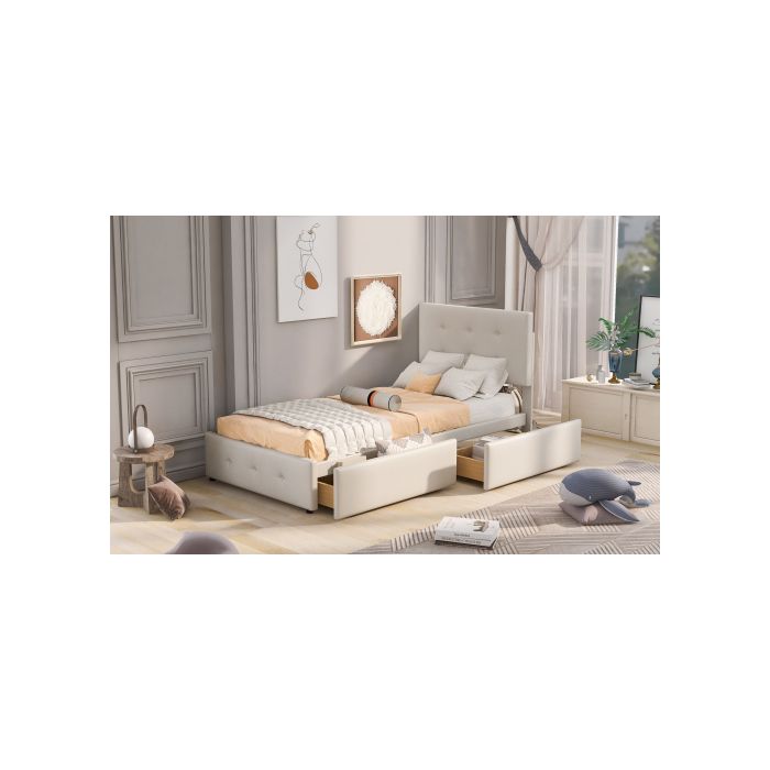 Lit Rembourré 90 X 200 Cm Lit Avec Sommier À Lattes, Dossier Et Deux Tiroirs, Tissu Velours Doux Pour La Peau (sans Matelas)