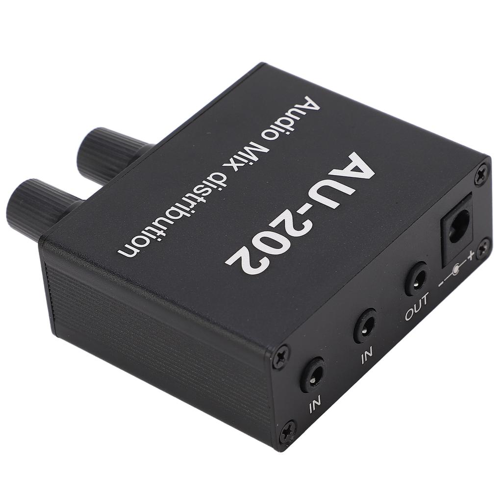Mini Audio Distribution Mixer 2 in 2 Out Stereo Magnifier Distributor with Power Adapter 100‑240V EU Plug