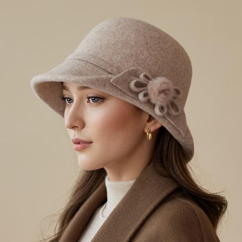 

Шляпа Леди Осень и Зима Новая Шерстяная Цилиндр Мода Цветок Теплая Шляпа-Ведро Панама one size хаки