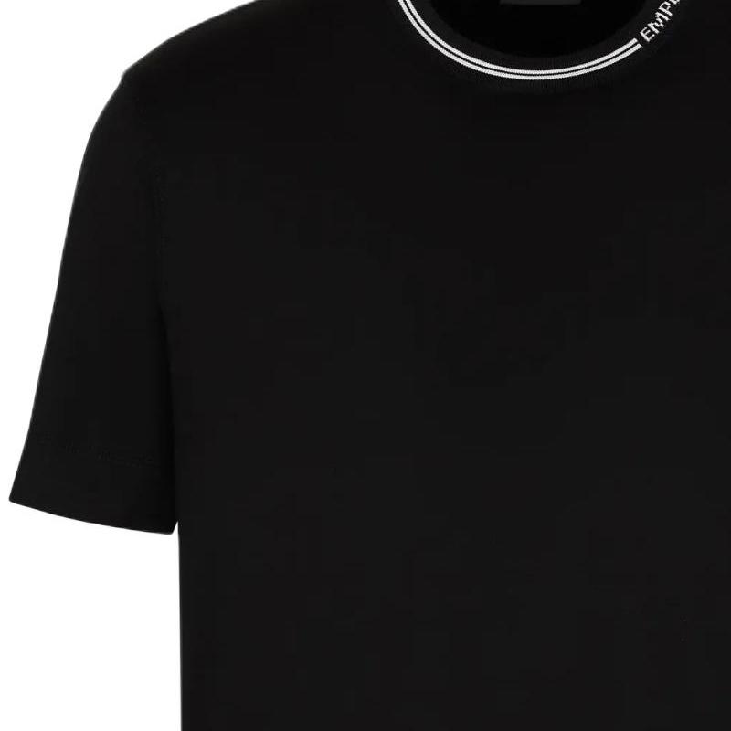 Emporio Armani Logo Letter Trim Round Neck Short Sleeve T-Shirt Men T-shirts Black 6D1T95-1JOSZ-0999