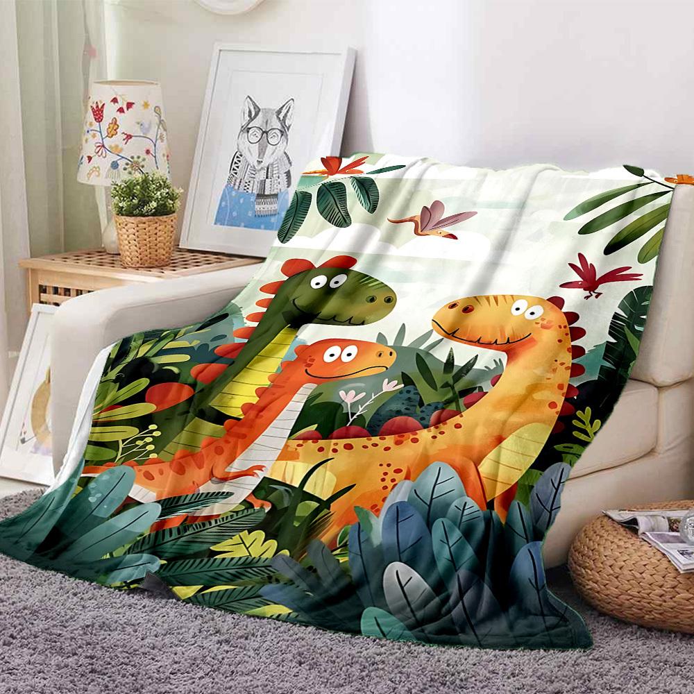1pc Dino Friends Lightweight Flannel Blanket, Comfortable and Warm Blanket, for Office and Camping Sofa Bed063