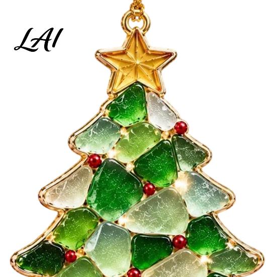 Memorial Ornaments for Christmas Handmade Sea Glass Ornament Mosaic Angel/Heart/Red Bird/Tree Hanging Coastal Tree Decoration with Sentimental Text,