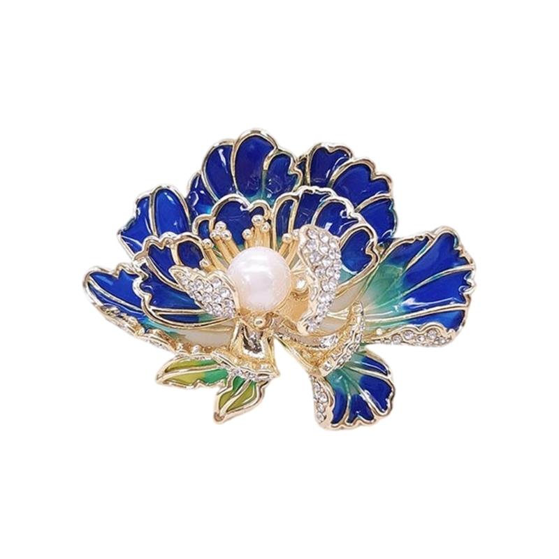 Delicate Women's Peony Brooch Pin with Enamel Finish and Pearls Accent Adds Elegant Charm to Any Stylish Look Styles