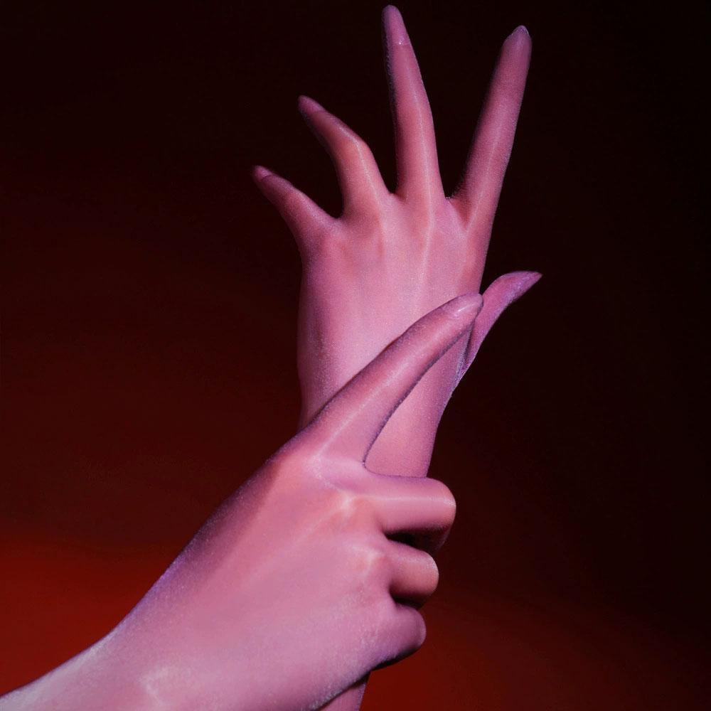 Sexy 3D Ultra Thin Five Finger Gloves Long Oil Shiny Glossy Sun Protection Gloves Elastic Elegant Party Wedding Women'S Gloves