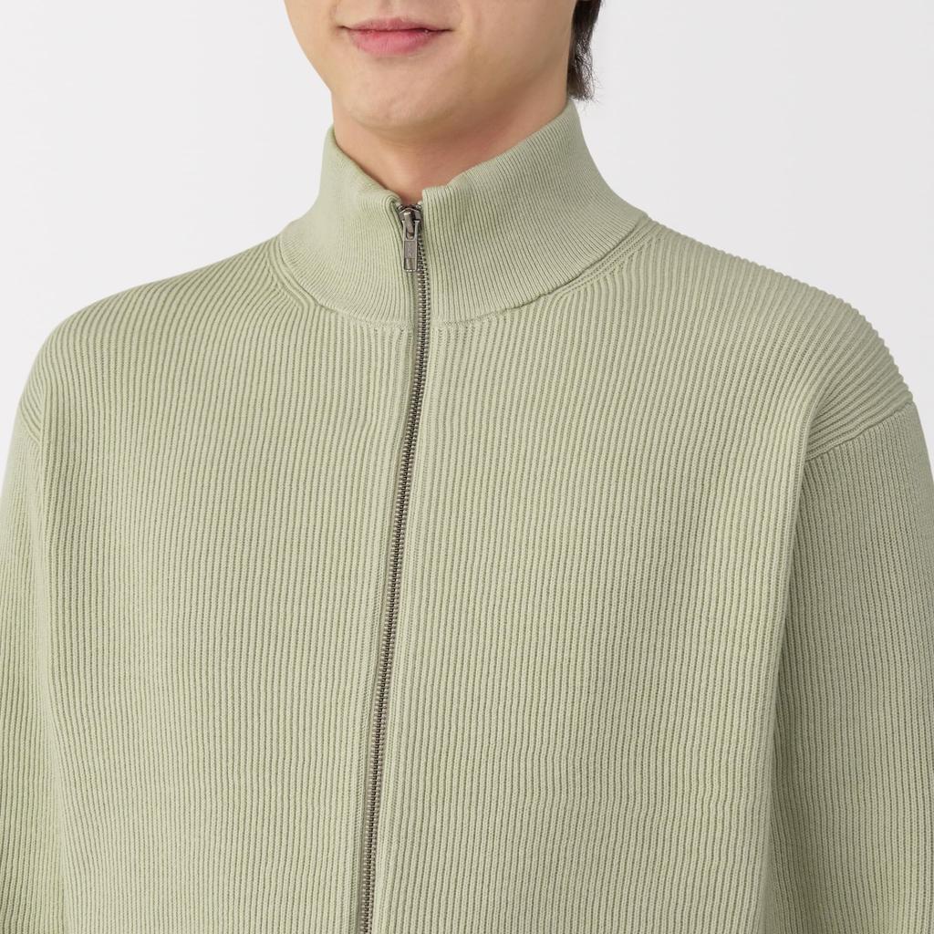 MUJI Men's Washable Rib Knit Full-Zip Cardigan, Pale Green, Size Small, AA0S7A5S
