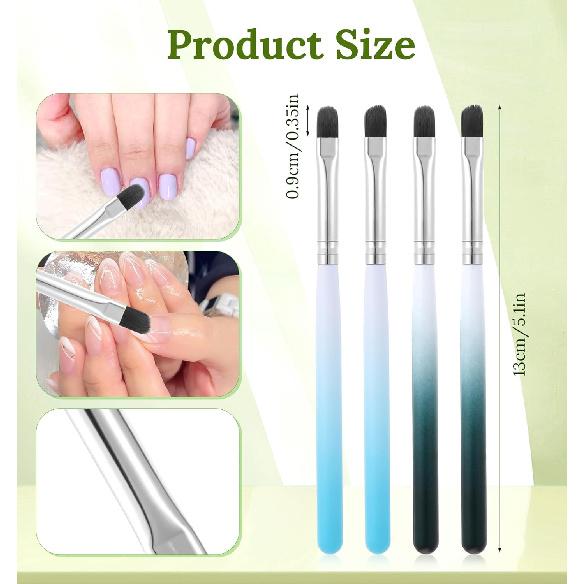 4Pcs Nail Polish Clean Up Brush, Flat & Oval Nail Polish Remover Brush for Cleaning Mistakes on Cuticles, Builder Gel, DIY Art, Green