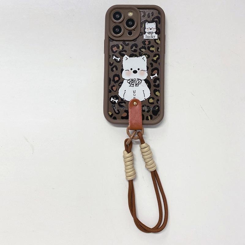 American Leopard Print West Highland Suitable for OPPO A5pro Cartoon Mobile Phone Case New Realme14X Creative Hand Rope