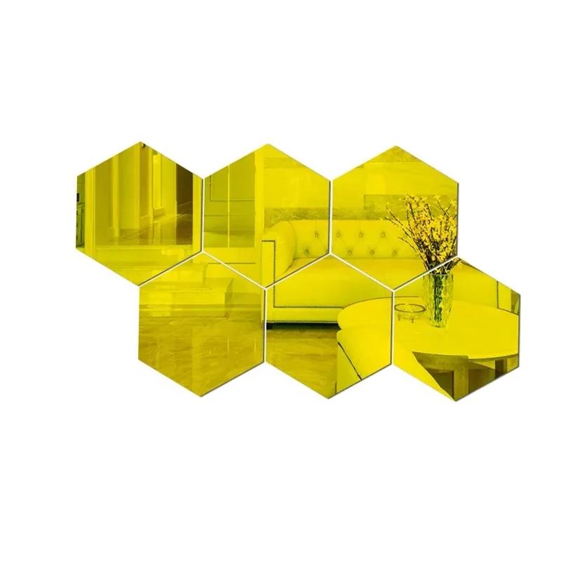 

3D Hexagonal Mirror Wall Sticker Acrylic Silver DIY TV Background Living Room Stickers Wall Decor Bedroom Bathroom Home Decor XS 46x40x23mm