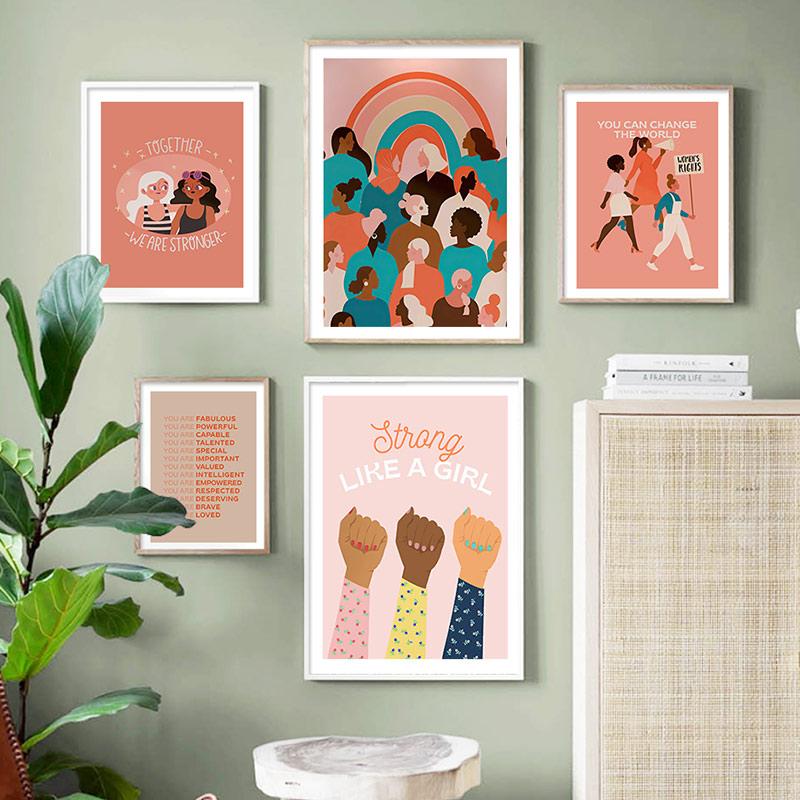 Poster e stampe femministe Girl Power Empowered Equality Nordic Wall Art Canvas Painting Immagini murali per l'arredamento del soggiorno