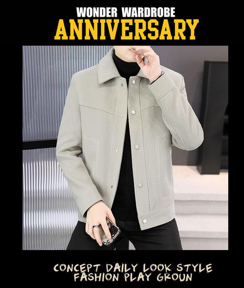 Men's Short Woolen Lapel Coat - Warm Autumn/Winter Casual Jacket with Plus Velvet