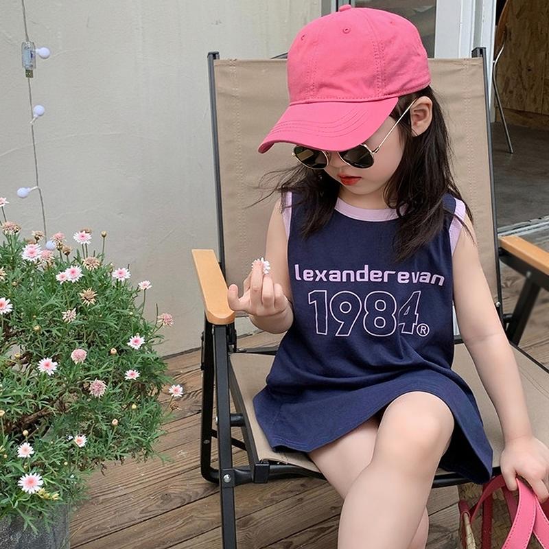Girls Round Neck Sleeveless Dress Letter Printing Summer Cool Beach Dress