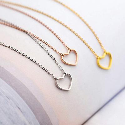 Silber 925 Täglich Roségold Schichtweise Einfache Linie Herz Halskette N016