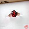 925 Silver Red Zircon Adjustable Ring for Women Fashion Jewelry