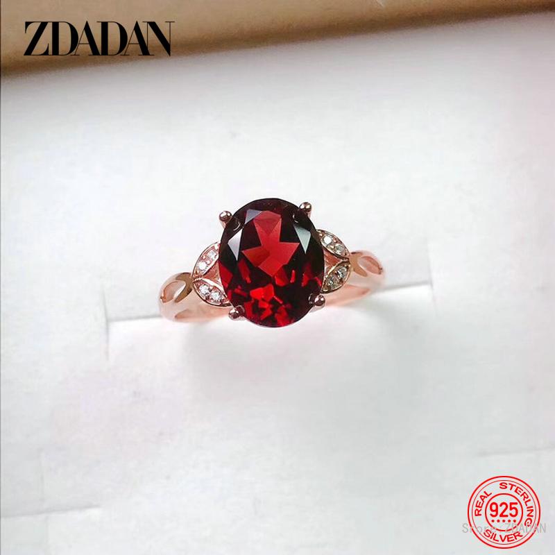 

925 Silver Red Zircon Adjustable Ring for Women Fashion Jewelry resizable рожевий колір золота