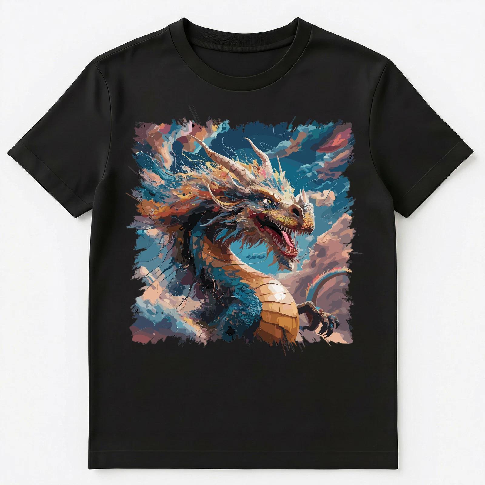 

Colorful Paint Splash Clouds Dragon Art Graphic Unisex T-Shirt M