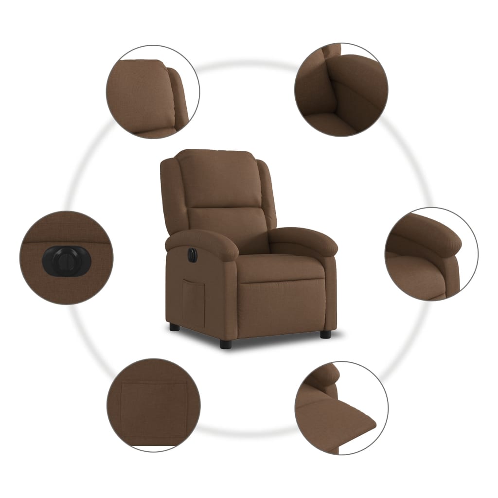 Electric Recliner Chair Brown Fabric