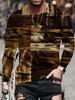 Vintage T-Shirt for Men Irregular Plaid Graphic T Shirts Round Neck Long Sleeve Tee Oversized Man Clothing Top Creative Clothing