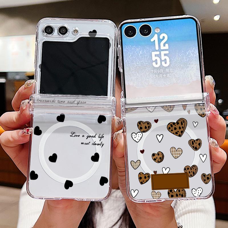 Candy Color Love Hearts Case For Samsung Galaxy Z Flip 8 7 FE 6 5 4 Flip7 Flip6 Flip8 Hinged Magnetic For Magsafe Hard Folding Phone Cover