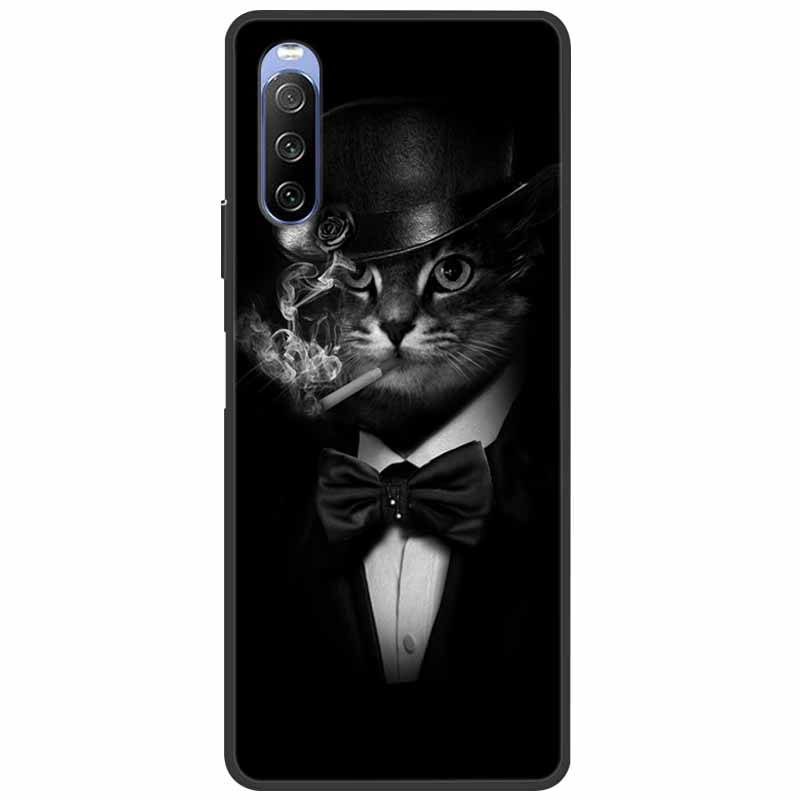 Soft Cover For Sony Xperia 10 III /5 III /1III Case Silicone Painted Marble Cat Funda Cover for Sony Xperia 1 II /10 II /5 Coque