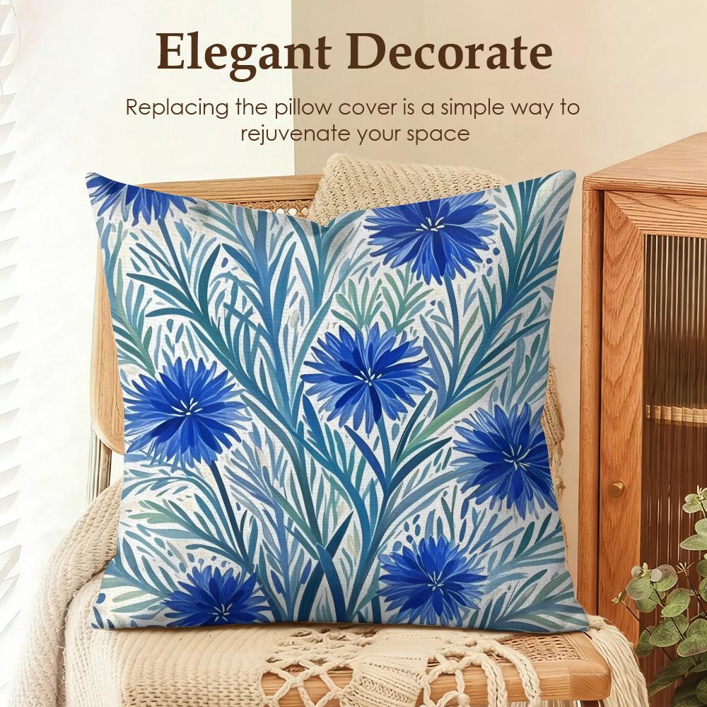 

Flower Cornflower Cushion Cover Natural Linen Organic Fabric DoubleSided Printing Sofa Home Decor Gift Pillow Case 30x30cm
