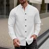 Heren Nieuwe Stijl Effen Wafelpatroon Knopen-Down Opstaande Kraag Lange Mouwen Shirt Casual Top