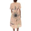 Women’s V Neck Short Sleeve Floral Print Midi Dress with Wrap Waist Tie and Flowing Hem for Casual or Daily Wear