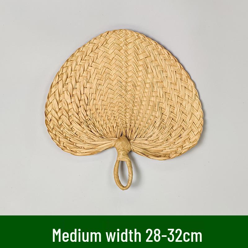 Liangshun Handmade Large Cattail Palm Leaf Fan with Curved Handle