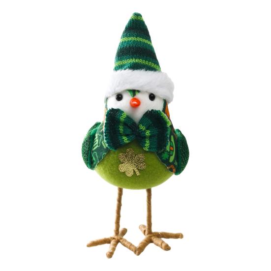 

св. Плюшева пташка-прикраса на День святого Патріка В язаний циліндр Бантик-трилисник Зелена фігурка пташки Прикраса для святкової вечірки Стіл Полиця B