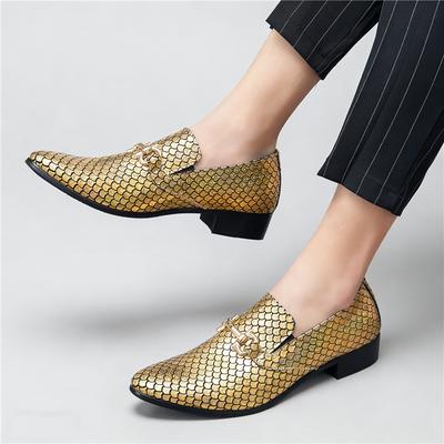 Fashion Glitter Gold Silver Fish Scale Pattern Oxford Formal Shoes for Men Wedding Prom Homecoming Flats Sapato Social Masculino