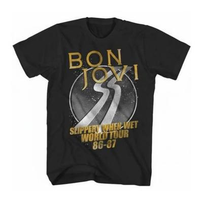 Bon Jovi Womens_Ladies Slippery When Wet World Tour Back Print T-Shirt