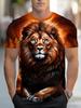 Men's 3D Golden Flame Lion Print T-Shirt Orange Wild Animal King Crew Neck Short Sleeve Casual Top